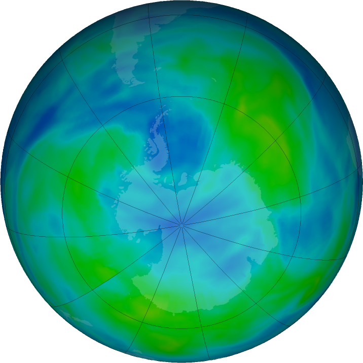 Antarctic ozone map for 24 April 2019
